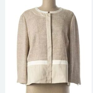 GERRY WEBER Career Mixed Media Hidden Snap Collarless 2 Pocket Blazer SZ 16/46